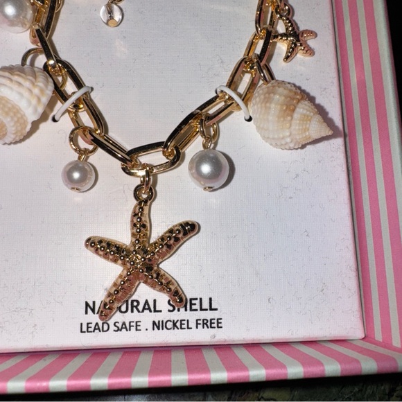 NIB House Of Harlow 1960 Natural Shells & Glass Bead Charm Link Bracelet Beach - Picture 3 of 4